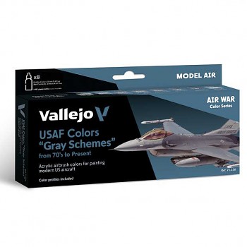 Sada barev pro airbrush Vallejo 8x18ml – USAF Colors Grey Schemes from 70's to present